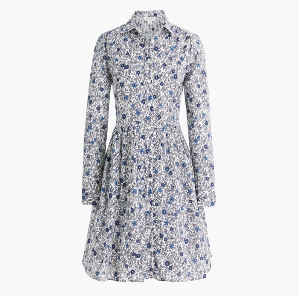 Jcrew Blue White Floral Collared Mini Shirtdress Size 6
